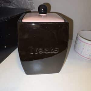 Ceramic-Treats-Jar-with-Pink-Lid-and-Black-Knob