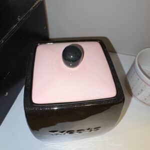 Ceramic-Treats-Jar-with-Pink-Lid-and-Black-Knob-second-image