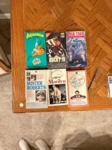 Collection-of-Vintage-VHS-Tapes-Aquaman-Rocky-IV-Star-Trek-Mister-Roberts-Marilyn-The-Man-Who-Loved-Women