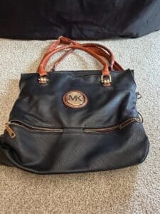 Faux-Michael-Kors-Black-Leather-Tote-Bag-with-Brown-Trim