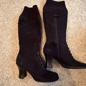 Galant-Womens-Black-Suede-Lace-up-and-Zipper-Knee-High-Boots