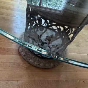 Round-Glass-Top-Dining-Table-with-Ornate-Forged-Iron-Base-third-image