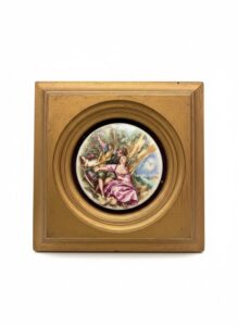 Antique-Porcelain-Miniature-Plaque-with-Courting-Couple-Scene