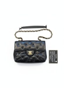 Chanel-Vintage-Black-Lambskin-Quilted-Flap-Handbag-with-X-Stitch-Detail-and-Authenticity-Card