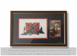 Framed-Lithograph-of-Confederate-General-J.E.B.-Stuart-and-Cannon-with-Cannonballs-fourth-image