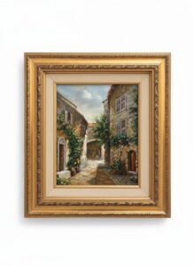Oil-Painting-of-European-Village-Street-Scene-by-F.-Bongiorno-third-image-1