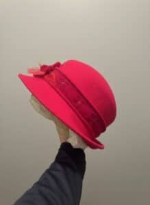 Vintage-Red-Felt-Cloche-Hat-with-Feather-and-Bead-Embellishments-third-image