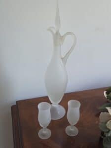 Frosted-Glass-Decanter-Set-with-Two-Goblets-Empoli-Style-1