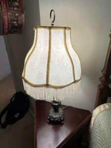 Ornate-Cast-Metal-Table-Lamp-with-Fabric-Shade