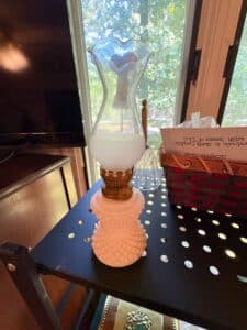 Fenton-Milk-Glass-Diamond-Quilt-Miniature-Oil-Lamp