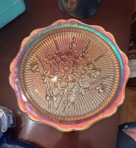 Jeanette-Iris-and-Herringbone-Marigold-Carnival-Glass-Plate