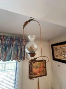 Vintage-Copper-and-Glass-Hanging-Oil-Lamp