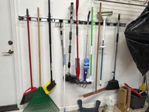 Assorted-Household-Cleaning-Tools-and-Hexagonal-Dumbbell-Set