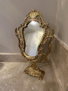 Ornate-Gilt-Brass-Rococo-Style-Vanity-Mirror