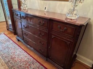 Vintage-Berhardt-Mahogany-Sideboard-with-Ornate-Drawer-Pulls