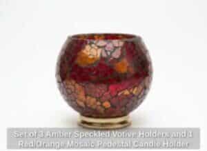 Set-of-Amber-Speckled-Votive-Holders-and-Red-or-Orange-Mosaic-Pedestal-Candle-Holder-second-image-300x219-2