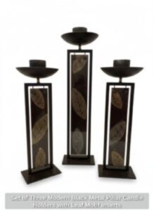 Set-of-Three-Modern-Black-Metal-Pillar-Candle-Holders-with-Leaf-Motif-Inserts-219x300-2