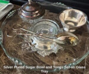 Silver-Plated-Sugar-Bowl-and-Tongs-Set-on-Glass-Tray-300x251-2