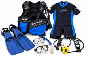 Equipamento-de-mergulho-em-estudio-branco