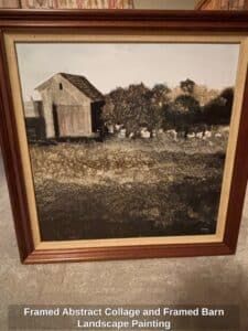 Framed-Abstract-Collage-and-Framed-Barn-Landscape-Painting-second-image