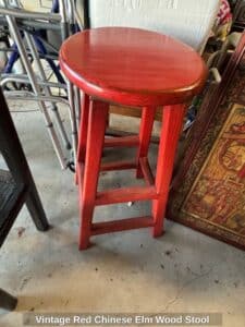 Vintage-Red-Chinese-Elm-Wood-Stool-second-image
