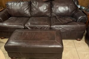 Dark-Brown-Leather-Sofa-and-Ottoman
