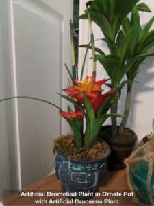 Artificial-Bromeliad-Plant-in-Ornate-Pot-with-Artificial-Dracaena-Plant