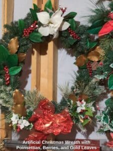 Artificial-Christmas-Wreath-with-Poinsettias-Berries-and-Gold-Leaves