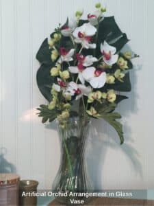 Artificial-Orchid-Arrangement-in-Glass-Vase