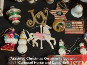 Assorted-Christmas-Ornaments-Lot-with-Carousel-Horse-and-Dated-Bell