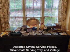 Assorted-Crystal-Serving-Pieces-Silver-Plate-Serving-Tray-and-Vintage-Crystal-Table-Lamp