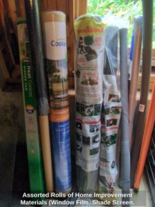 Assorted-Rolls-of-Home-Improvement-Materials-Window-Film-Shade-Screen-Weed-Barrier