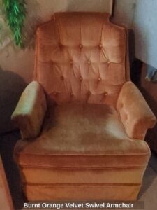 Burnt-Orange-Velvet-Swivel-Armchair