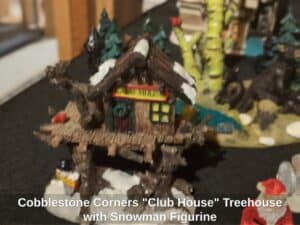 Cobblestone-Corners-Club-House-Treehouse-with-Snowman-Figurine