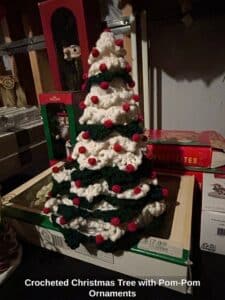 Crocheted-Christmas-Tree-with-Pom-Pom-Ornaments