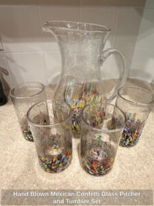 Hand-Blown-Mexican-Confetti-Glass-Pitcher-and-Tumbler-Set