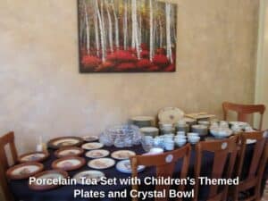 Porcelain-Tea-Set-with-Childrens-Themed-Plates-and-Crystal-Bowl