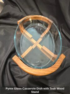 Pyrex-Glass-Casserole-Dish-with-Teak-Wood-Stand