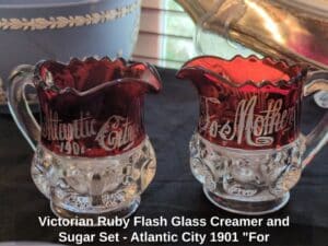 Victorian-Ruby-Flash-Glass-Creamer-and-Sugar-Set-Atlantic-City-For-Mother