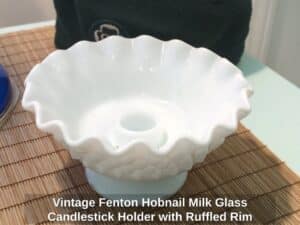 Vintage-Fenton-Hobnail-Milk-Glass-Candlestick-Holder-with-Ruffled-Rim