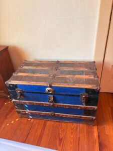 Antique-Blue-Vulcanized-Fiber-and-Wood-Steamer-Trunk