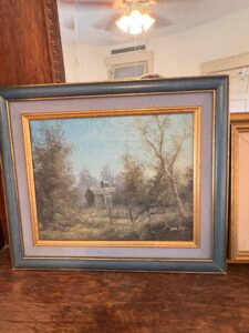 Oil-Painting-by-L.-Hughes-Landscape-with-Cabin