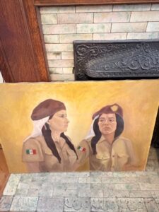 Oil-Painting-of-Mexican-Women-in-Military-Style-Uniforms