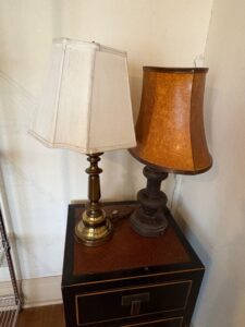 Pair-of-Traditional-Brass-Candlestick-and-Dark-Metal-Table-Lamps