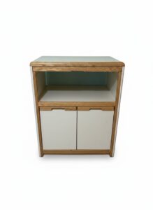 Vintage-Oak-Trimmed-Microwave-Cart-with-Storage-Cabinet