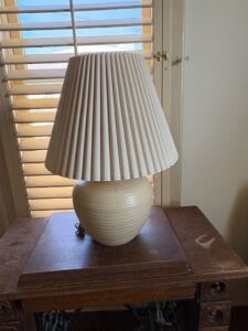 Vintage-Ribbed-Ceramic-Lamp-with-Pleated-Shade