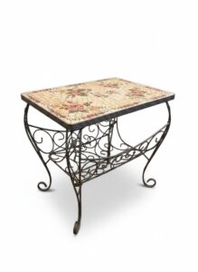 Vintage-Wrought-Iron-Side-Table-with-Floral-Mosaic-Tile-Top