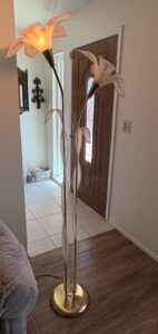 Vintage-Brass-Calla-Lily-Flower-Leaf-Italian-Floor-Lamp