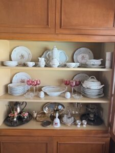 Vintage-Wawel-Rose-Garden-Porcelain-Dinnerware-Set-with-Silverplate-Holloware