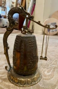 Vintage Chinese Brass Temple Gong Bell on Dragon Stand